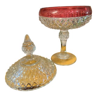 1960s Pedestal Glass Bowl With Lid ,Compote , Candy , Candle For Sale