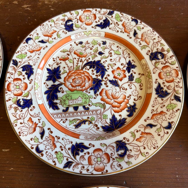 Set of 12 Vintage Imari Chinoiserie Luncheon Plates, Burleigh Ware, England, 9" For Sale - Image 14 of 18