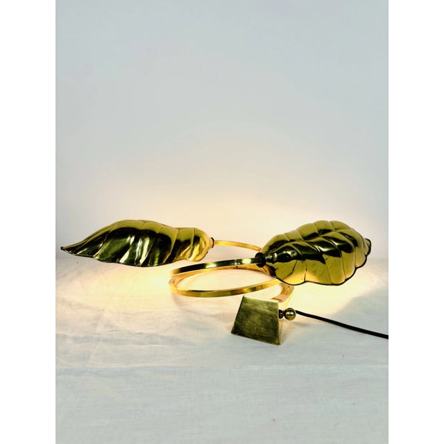 Mid-Century Tommaso Barbi & Carlo Giorgi Brass Double Leaf Lamp For Sale In Los Angeles - Image 6 of 12