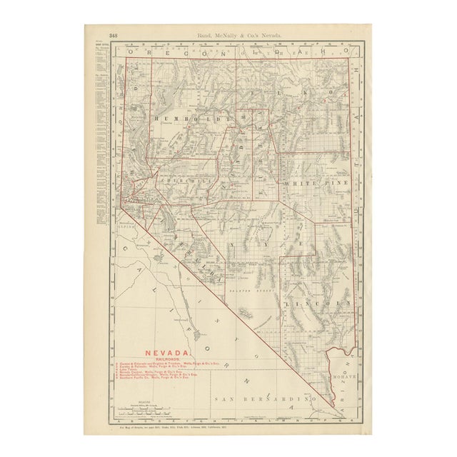 Antique Map of Nevada The Silver State by Ran McNally, 1899 For Sale