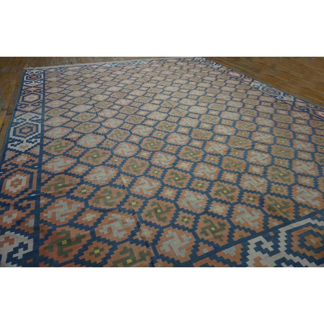 1930s Blue Orange Geometric Antique Indian Cotton Dhurrie Carpet Flatwoven Rug For Sale In New York - Image 6 of 12