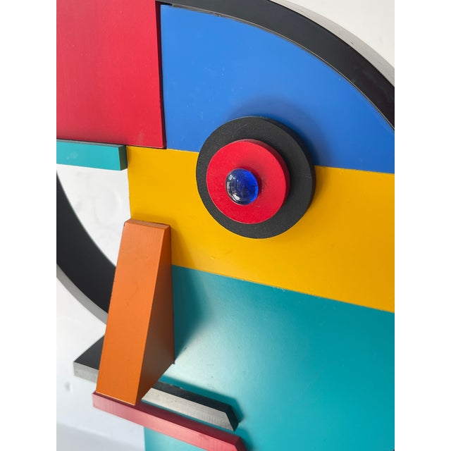Wood Abstract Geometric Face Wood Sculpture, Signed For Sale - Image 7 of 15