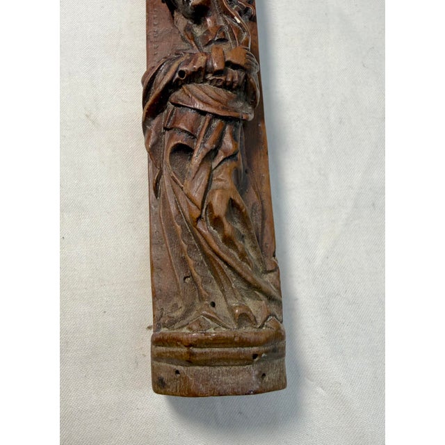 Wood Antique 1700's Hand Carved Wood Religious Jesus Christ Crucified Cross Sculpture For Sale - Image 7 of 14