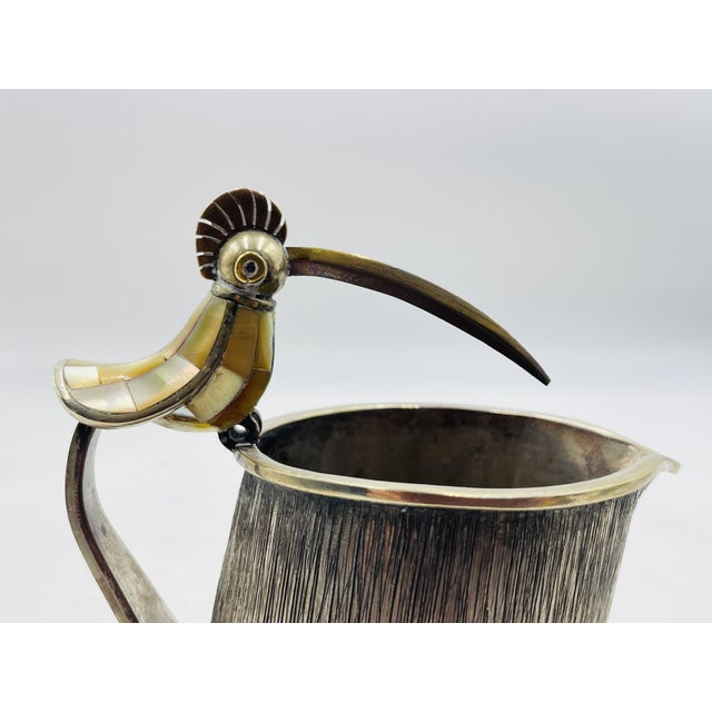 1960s Los Castillo Taxco Silver Plate Bird Handle Pitcher W/ Mother-of-Pearl For Sale - Image 15 of 18