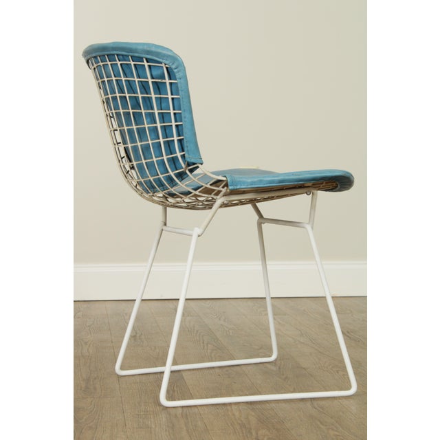 Knoll Bertoia Set 4 White Wire Dining Chairs Blue Cushions Chairish