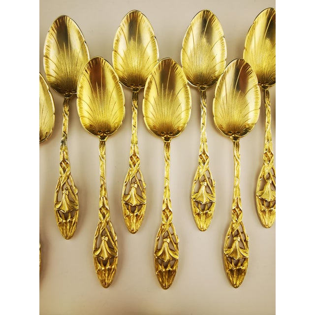 Art Nouveau Silver-Gilt Tea Service with Openwork Floral Decoration by P. Canaux, 1890s, Set of 14 For Sale - Image 14 of 18