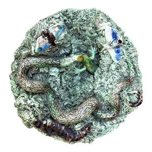 Antique Portuguese Jose Cunha Ceramic Snake Wall Plaque