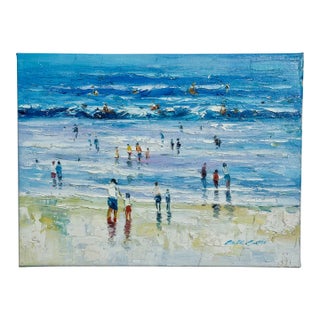 Contemporary Coastal Beach Scene Original Oil on Canvas by Ericson For Sale