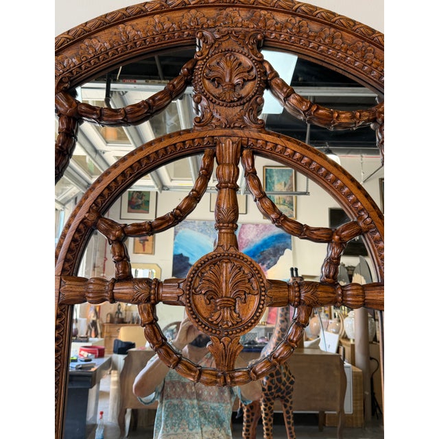 Brown Large John Richard Hand-Carved Walnut Arched Wall Mirror With Ornate Garland Motif For Sale - Image 8 of 12