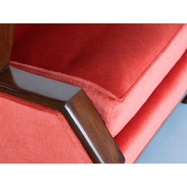 Art Deco Cubist Armchair in Vermilion Mohair Velvet and Maple, Belgium, 1920s For Sale - Image 9 of 17