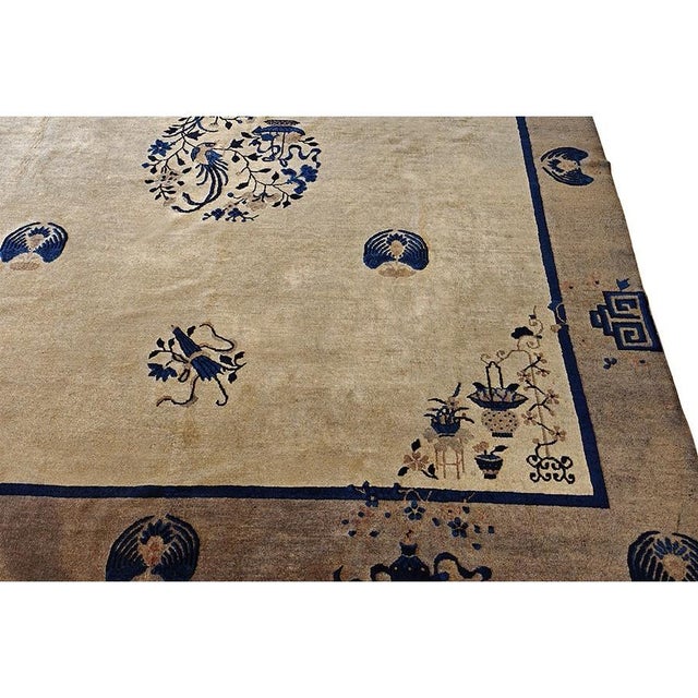 1920s 1920s Beige Field Art Deco Style Antique Chinese Peking Rug 9' X 9'6" Square For Sale - Image 5 of 8