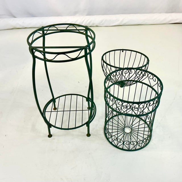 1970s Vintage Boho Chic Hollywood Regency Metal Birdcage Plant Stand For Sale - Image 10 of 13