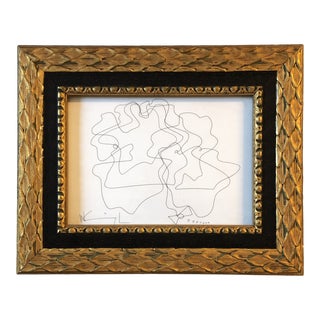 Original Vintage Wayne Cunningham Abstract Ink Drawing Vintage Frame For Sale
