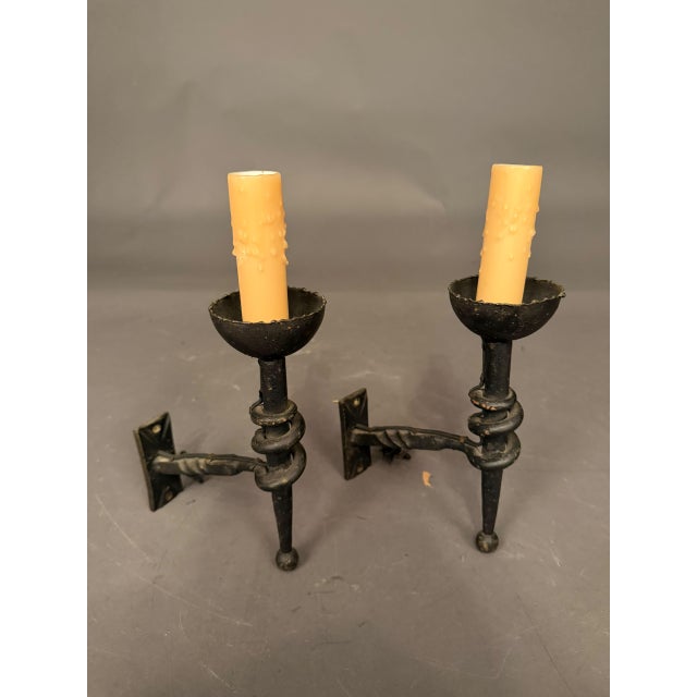 1890s French Wrought Iron Wall Sconces - Pair For Sale - Image 4 of 13
