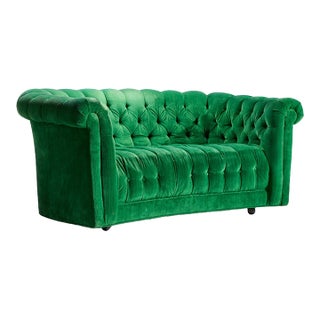 Mid Century Green Chesterfield Loveseat Sofa For Sale