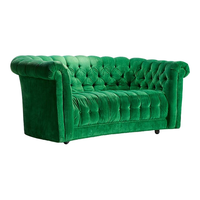 Mid Century Green Chesterfield Loveseat Sofa For Sale