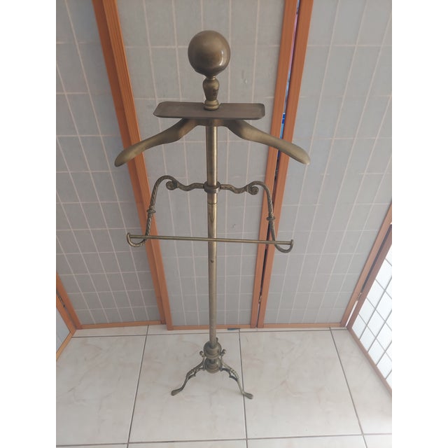 Vintage Art Deco Brass Gentleman's Valey Stand with Cannon Ball 1950'S- 1960'S Garment Rack - Also Know As a Silent Outer...