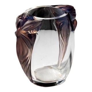 Art Deco Lalique Clematites Amethyst Crystal Vase For Sale
