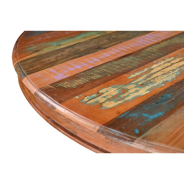 1970s 1970s Rustic Brown Reclaimed Wood Round Pedestal Dining Table – 1 Piece For Sale - Image 5 of 5