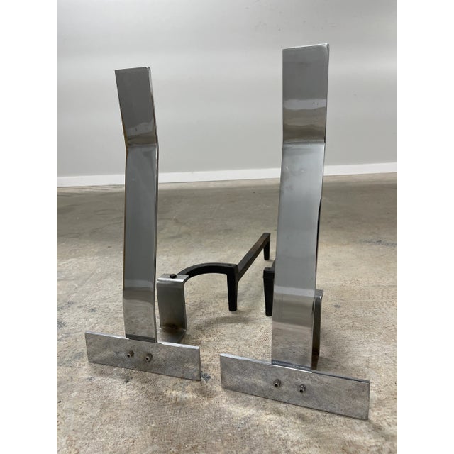 Chrome 1970s Alessandro Albrizzi Modernist Chrome Andirons - a Pair For Sale - Image 8 of 8