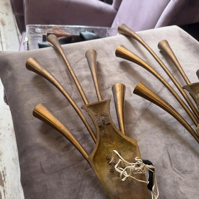 Lumi Two 1950 Mid-Century Modern Brass Wall Sconces by Oscar Torlasco for Lumi Milano For Sale - Image 4 of 16