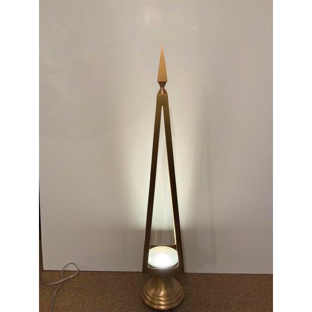 Contemporary Global Views Co Open Obelisk Brass Lamp For Sale - Image 3 of 7