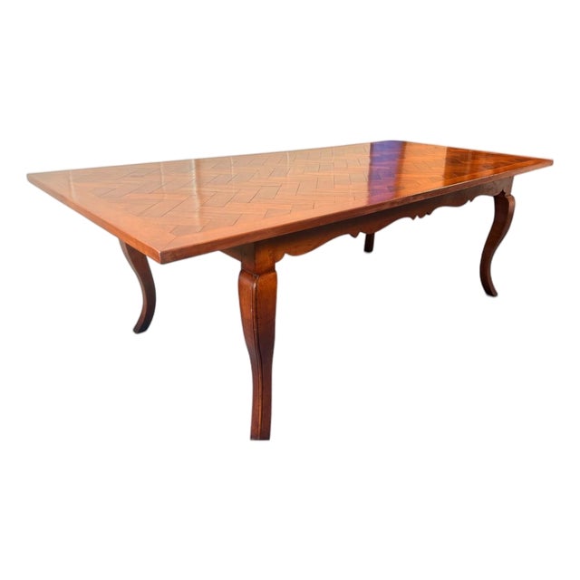 Vintage Farmhouse Dining Table With Parquet Top and Cabriole Legs For Sale