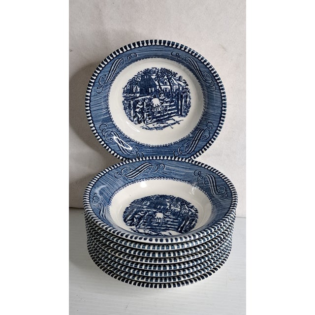 SKU: OT 3350 9 Vintage Currier & Ives Royal “The Old Farm Gate” 5 5/8" Fruit Dessert Bowls This is a set of 9 vintage...