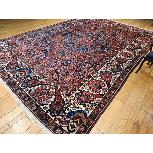 1900 - 1909 Vintage Oversize Persian Bakhtiari Rug, Hand-Knotted Wool, Geometric Pattern, Burgundy & Ivory, 11x15 For Sale - Image 5 of 16
