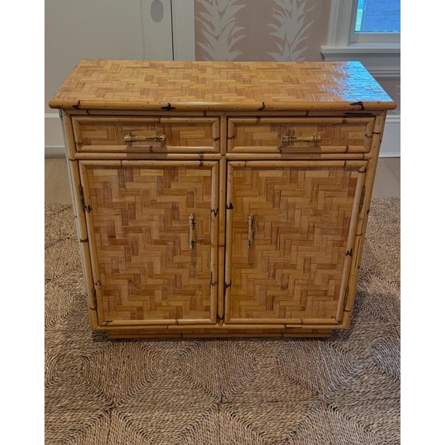 Vintage Woven Rattan Cabinet With Bamboo Handles For Sale - Image 9 of 12