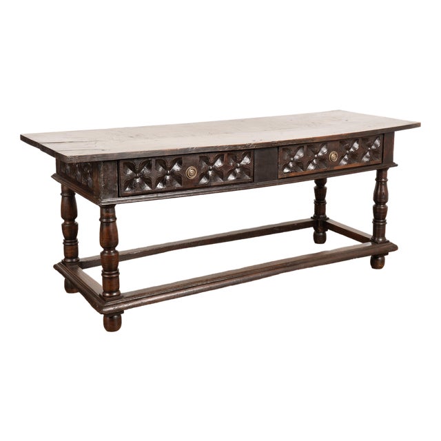 Late 18th Century Spanish Oak Console Table With Two Drawers For Sale