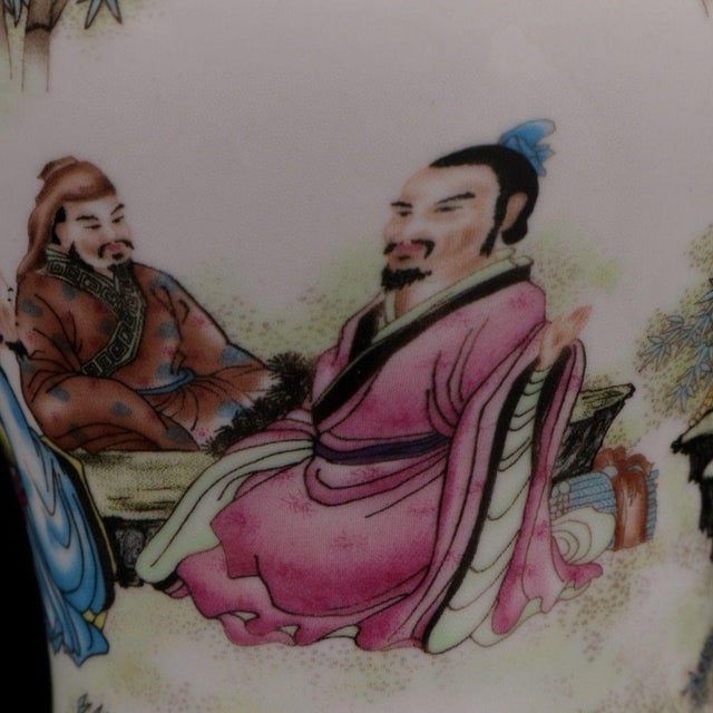 Rose Chinese Chinoiserie Famille Rose Seven Sages of Bamboo Grove Figural Lidded Ginger Jar For Sale - Image 8 of 9