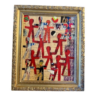 Contemporary Original Wayne Cunningham Abstract “Hands Across America “ Collage Tabletop Frame For Sale