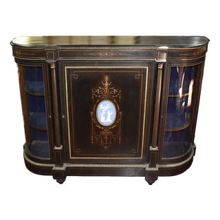 Antique Victorian English Ebonised Inlaid Credenza With Wedgewood Plack For Sale