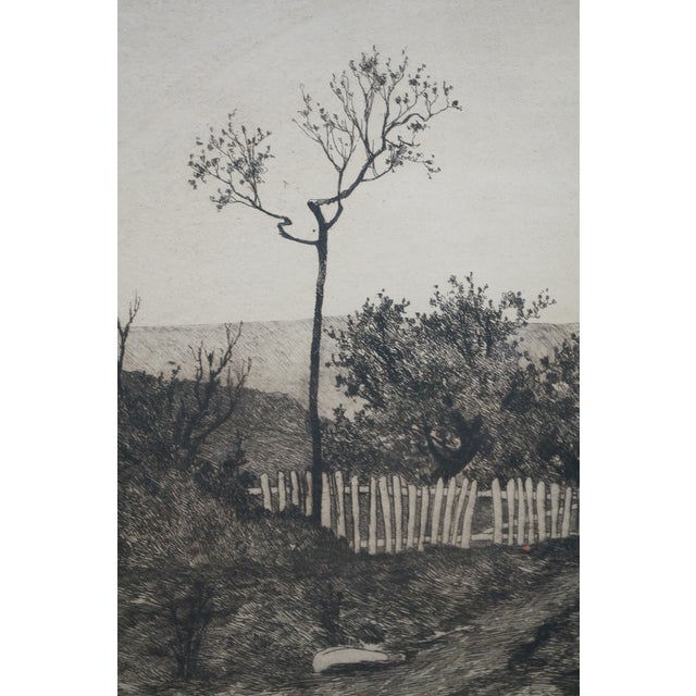 Printmaking Materials Antique Ernest C Rost Country Road Cottage Trees Lake Landscape Etching 30" For Sale - Image 7 of 11
