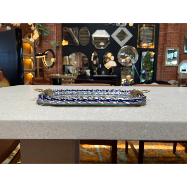 Mid-Century Modern Vintage Italian Decorative Murano and Mirror Tray 1950 For Sale - Image 3 of 7