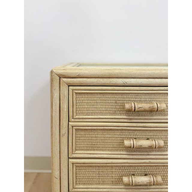 Mid 20th Century Mid 20th Century Ficks Reed Style Faux Bamboo Nightstand Beige Coastal Hollywood Regency Bedside Table For Sale - Image 5 of 13