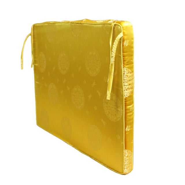 Chinese Oriental Golden Yellow Silk Fabric Rectangular Seat Cushion Pad For Sale - Image 4 of 6