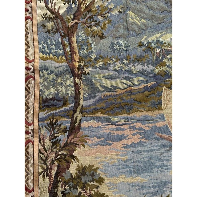 Vintage French By The Lake Jacquard Tapestry in the style of Aubusson, 1970s For Sale - Image 17 of 18