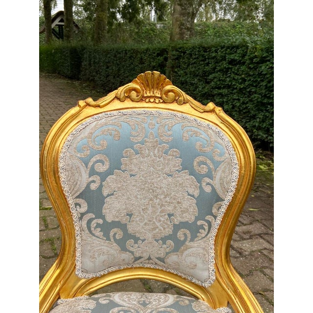 Wood 1950s French Louis XVI Gold Beech Damask Side Chairs - Pair For Sale - Image 7 of 9