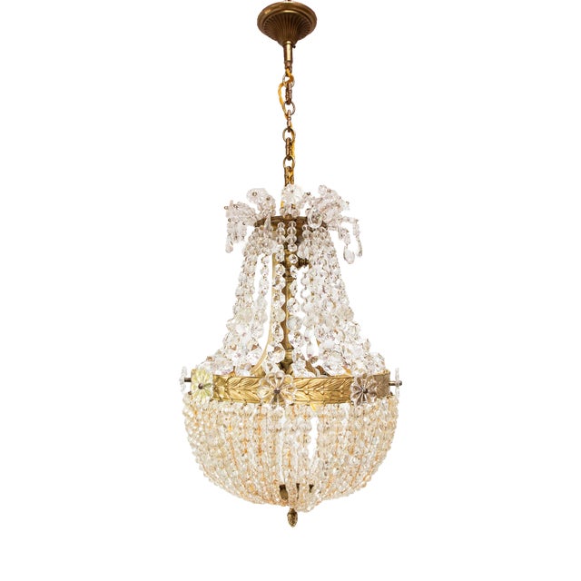 French Chandelier in Bronze and Crystals, 1950 For Sale