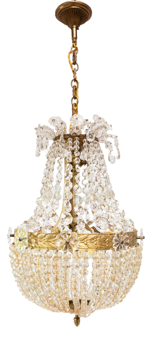 French Chandelier in Bronze and Crystals, 1950
