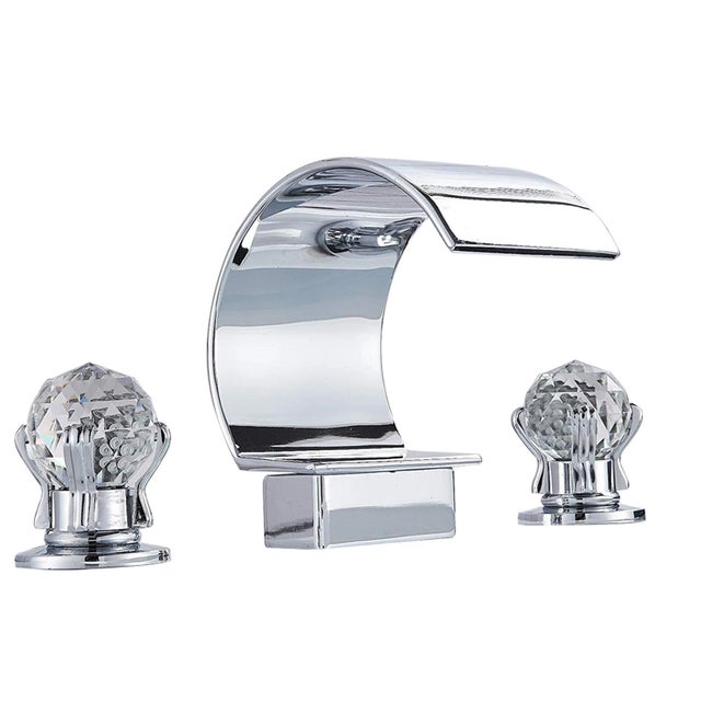 Metal Chrome Widespread Waterfall Bathroom Sink Faucet 2 Handle 3Hole Basin Mixer Tap For Sale - Image 7 of 9