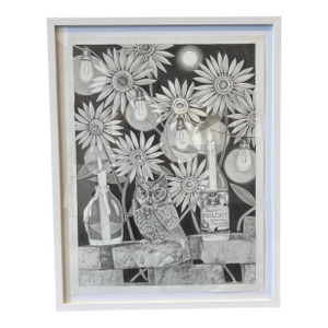 Contemporary Framed Owl Drawing by Madeline Winter