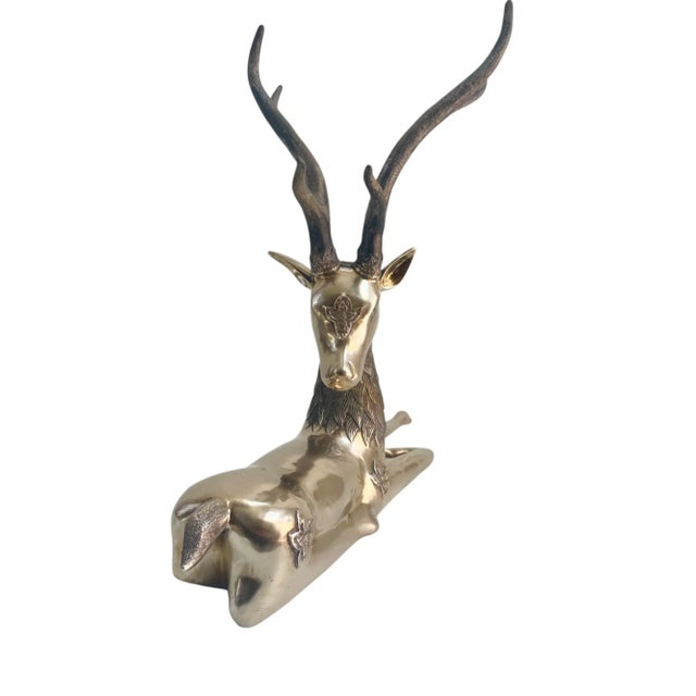 Mid-Century Modern Midcentury Vintage Hollywood Regency Large Solid Brass Stag Deer Gazelle Figurine Sculpture For Sale - Image 3 of 11