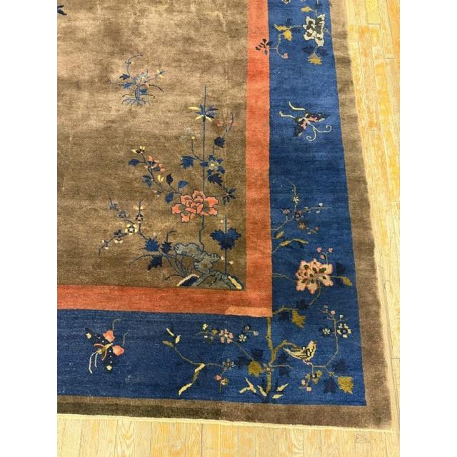 1920s Brown Field Modern Floral Antique Chinese Art Deco Rug For Sale - Image 4 of 7