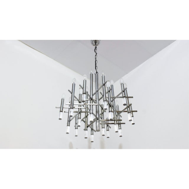 Plastic Acrylic Glass and Chrome Chandelier from Gaetano Sciolari, 1970s For Sale - Image 7 of 10