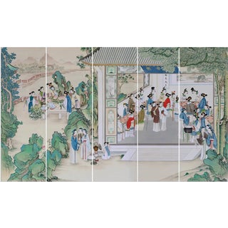 36"*108"/Panel, Dream of Red Mansions Paintings, Chinoiserie Wall Panels， Court Ladies, Chinoiserie Wallpaper For Sale