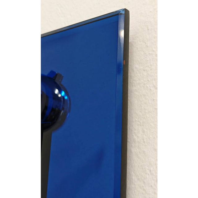 Blue Italian Bathroom Mirror with Blue Ground Glass Shelf and Chromed Steel Diffusers, 1970s For Sale - Image 8 of 14