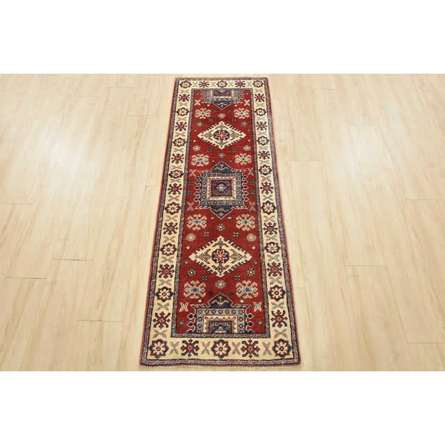 Tribal Kazak Runner 2' X 5'9'' Red Wool Tribal Hand-Knotted Oriental Rug For Sale - Image 3 of 10